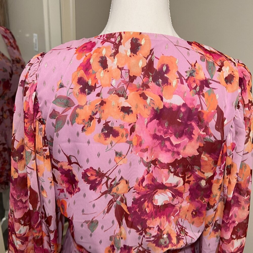 MSK Pink Floral Smocked Waist Tiered Mini Dress, Size Medium - Picture 13 of 16